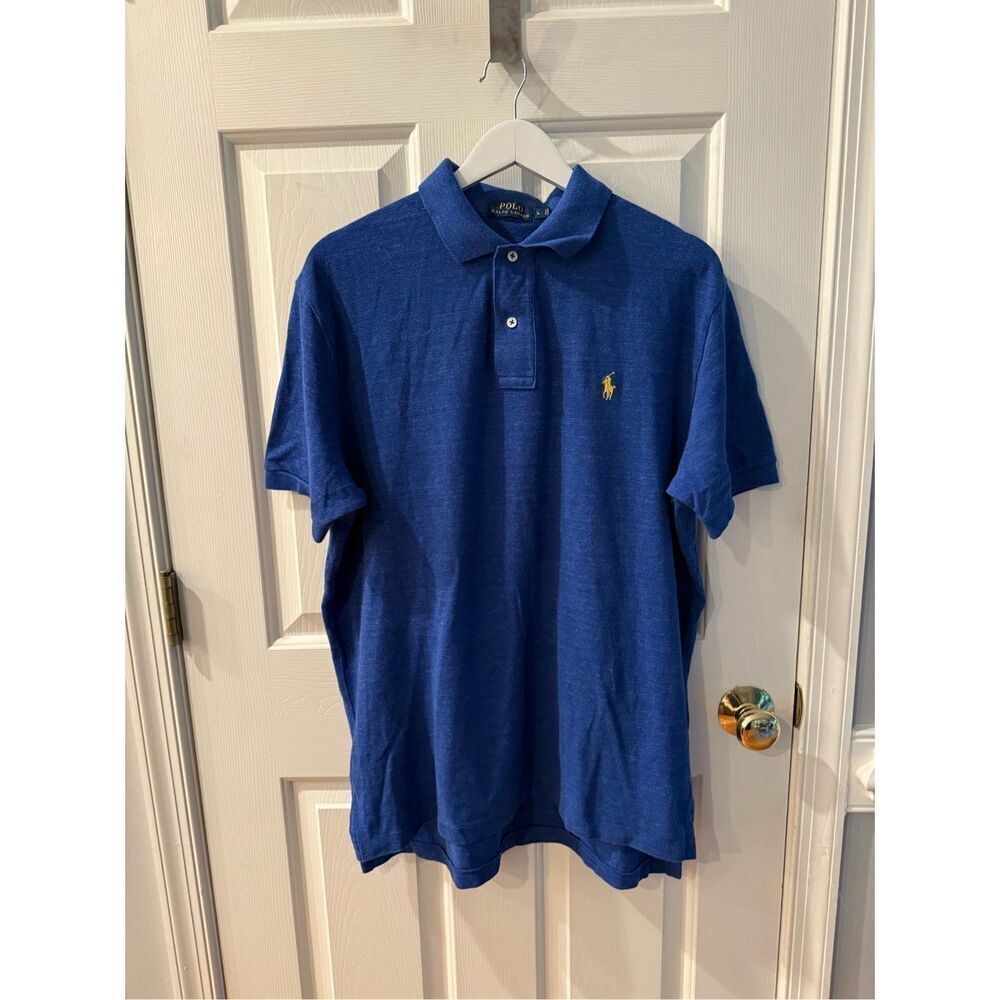Polo by Ralph Lauren Blue Marled Knit Polo Shirt sz L EUC